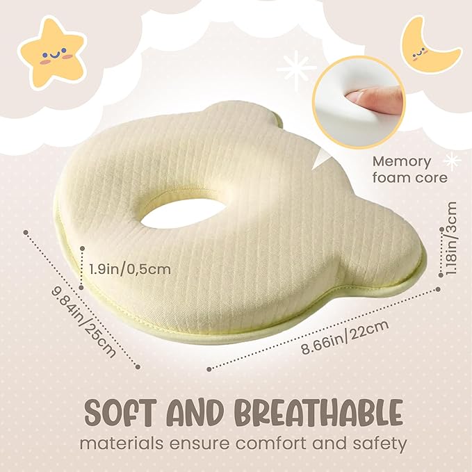 Soft and Breathable Pillow with Memory Foam and Bear Design (Soft Yellow)