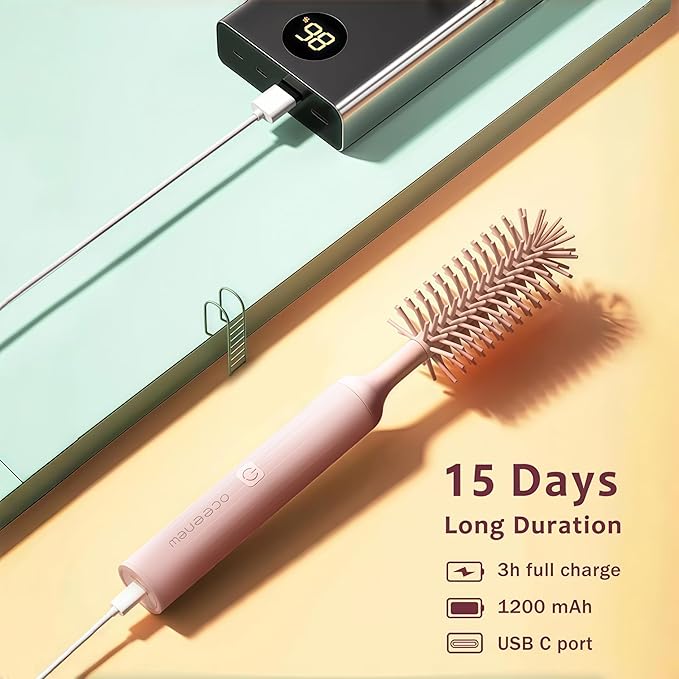 Electric Bottle Brush Cleaner, Rechargable Electric Baby Bottle Brush for Travel, Waterproof Cleaner Set with Nipple & Straw Brush(2-Speed Modes, Food-Grade Silicone)