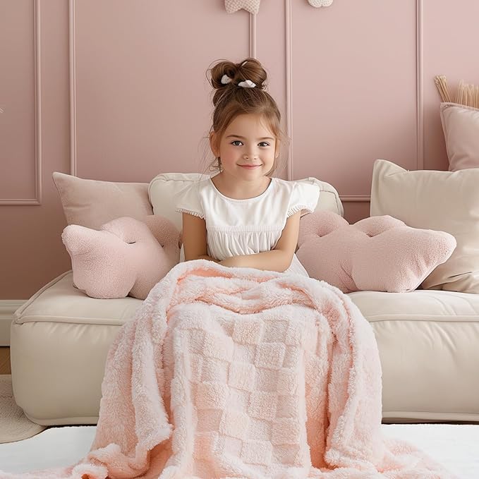 Checkered Baby Blankets Double-Sided Fleece Plush Baby Blankets for Girls, Lightweight Soft Cozy and Warm Newborn Receiving Throw for Bed, Crib, Couch, Sofa 30 x 40 Inches, Pink