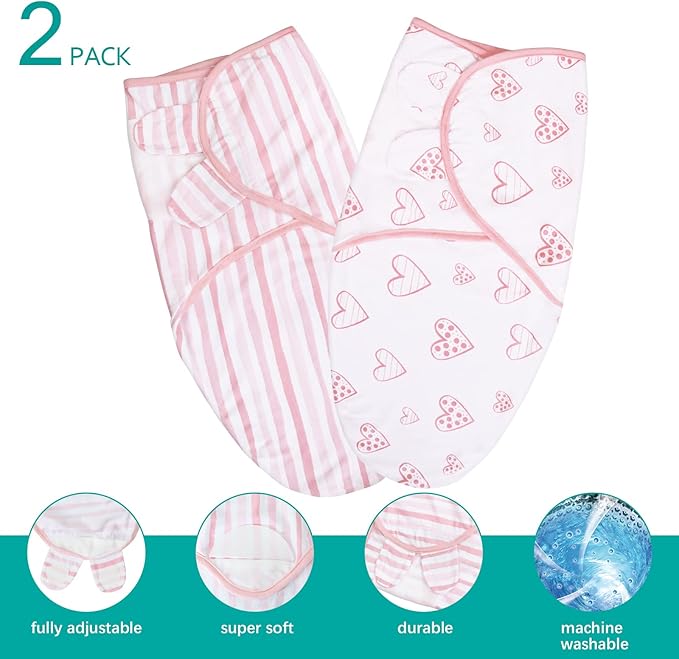 Biloban Swaddle Blankets for Baby Girl, Baby Swaddles 3-6 Months, Baby Swaddle Cotton, Newborn Swaddle, Baby Essentials, Lovely Pink Print, 2 Pack