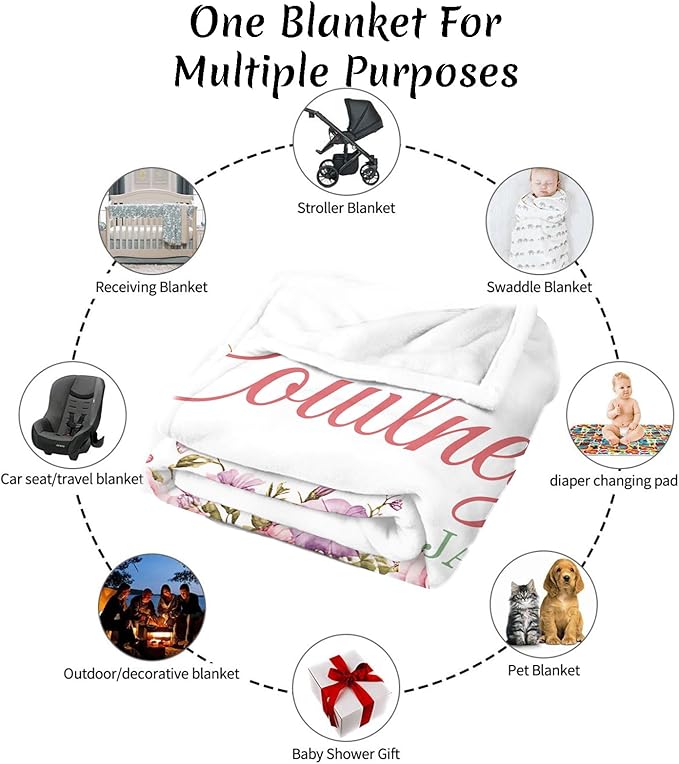 Personalized Baby Blanket with Name, Custom Name Blanket for Kids Soft Flanne Blankets in Easter Personalized Baby Gifts for Infant Newborn Shower (Purple-3)