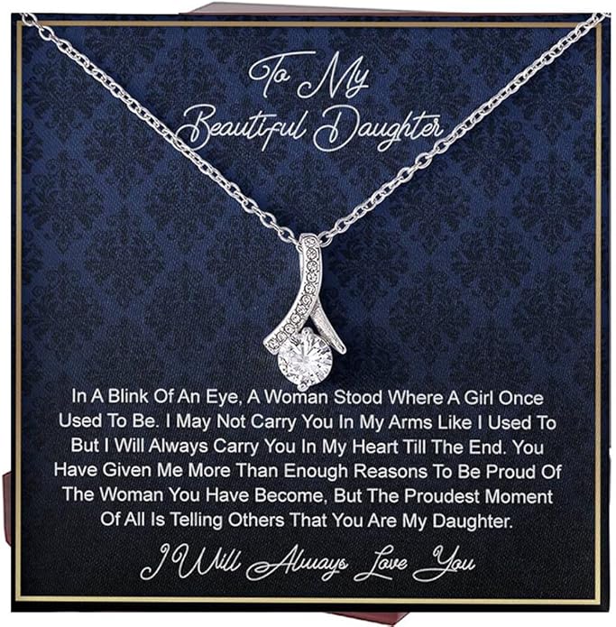 To My Daughter Gift Necklace From Dad or Mom - Badass Daughter Jewelry With Heartfelt Message & Elegant Box