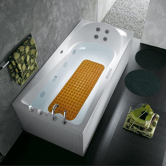 Linoows Bathtub and Shower Mats, Extra Long Non-Slip Bath Tub Mat 39 x 16 Inch, Machine Washable Bathmat with Suction Cups & Drain Holes for Bathroom Floor, Clear Brown