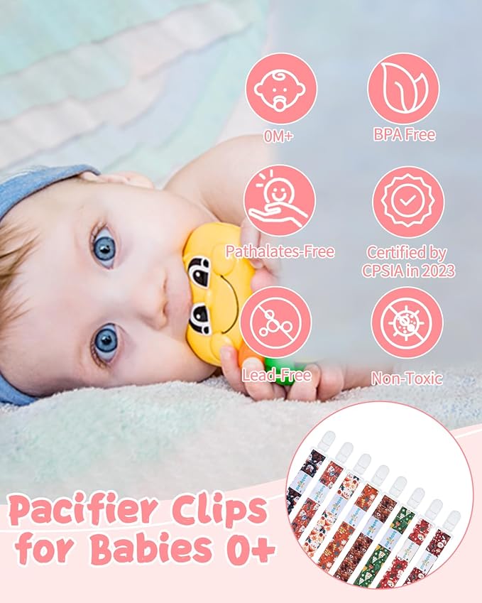 Babygoal Christmas Pacifier Clips 8 Pack, Pacifier Holder Clips for Baby Boys and Girls Fits for Most Pacifier, Binkie Styles & Baby Teethers & Toys and Gift 8PS38-B