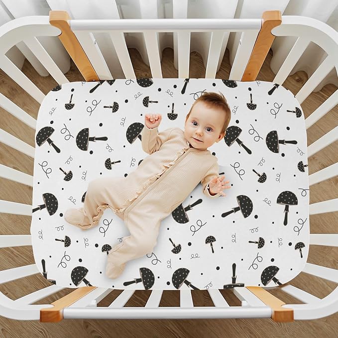 Gothic Mushroom Crib Sheets for Neutral Bassinet Play Sheets,Sheets Toddler Bed Sheets for Baby Boys Girs 39 * 27 * 5in