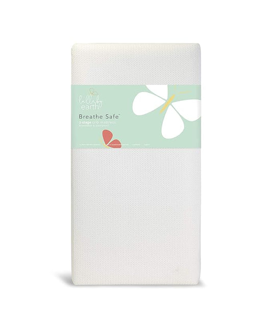 Lullaby Earth Breathe Safe 2-Stage Breathable Crib Mattress - Chemical Free, Dual Firmness Natural Mattress with Removable Washable Protector - Packaging May Vary