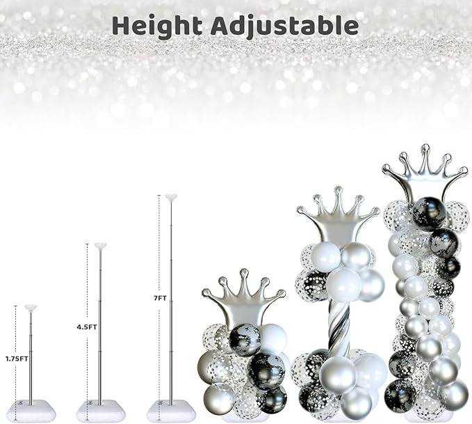 Balloon Arch Stand, Balloon Stand Set of 6, 7 Feet Height Adjustable Metal Balloon Column Stand for Party Decorations Wedding Birthday, Graduation Party Decoration, Baby Shower