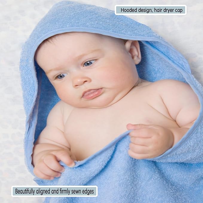 Baby Hooded Towels 31.5 * 31.5" Bath Towel for Newborn Toddler Infant Shower Ultra Absorbent Soft Bathrobe Blanket Boys and Girls(Blue)