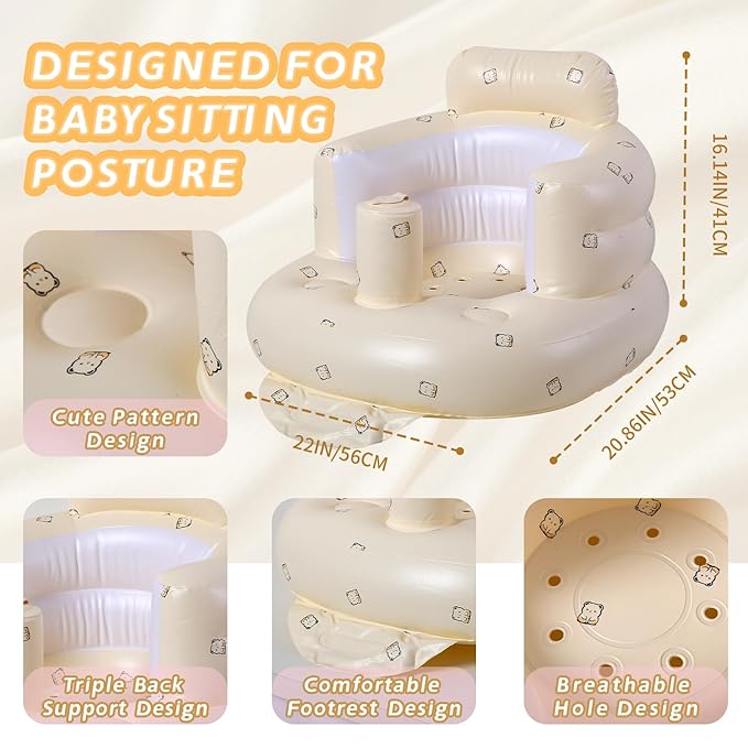 Coolcandy Inflatable Baby Seat for 3-36 Months, Toddler Baby Chair Built-in Air Pump, Supportive Sit-Up Chair, Portable & Load-Capable, Ideal for Learning sit, Feeding & Entertaining