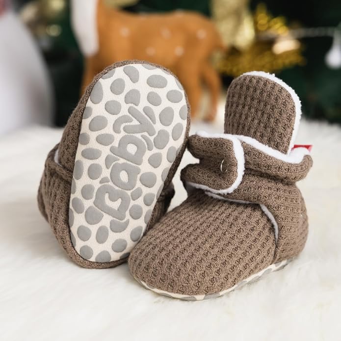 Sawimlgy Newborn Infant Baby Girl Boy Cotton Booties Stay On Sock Slippers Soft Bedroom Shoes Non-Skid Ankle Boots With Grippers Toddler Crib Warm Shoe First Walker Birthday Shower