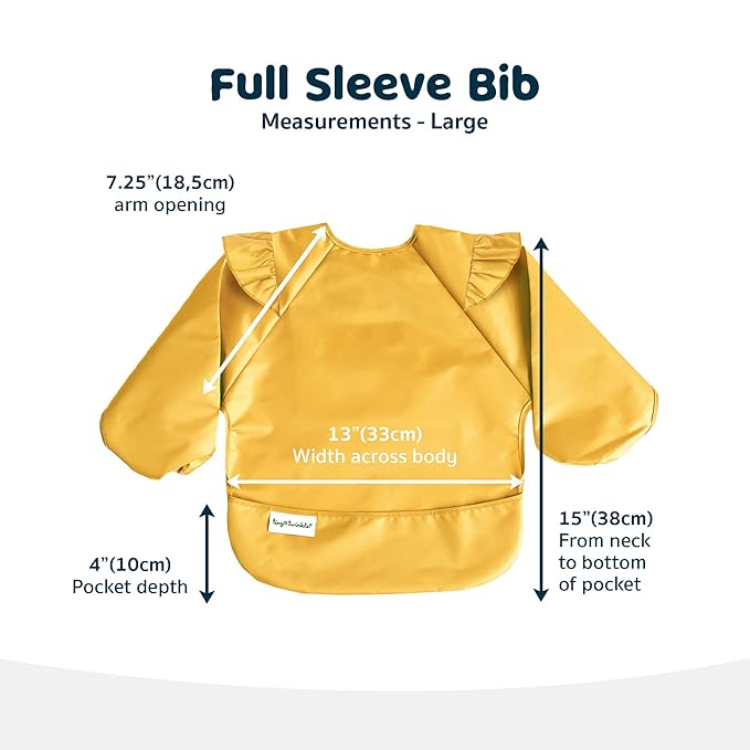 Tiny Twinkle Mess Proof Baby Bib,Waterproof Smock Baby Bib for Eating,Machine Washable Long Sleeve Bib,Baby Led Weaning,Toddler Bib,BLW Supplies(Dandelion, Large 2-4 Years)