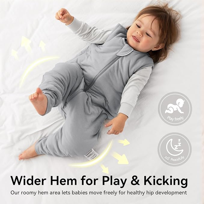 Rayon Made From Bamboo Sleep Sack 24-36 Months 0.5 Tog Ultra Soft Summer Toddler Sleep Sack 2t-3t with Feet 2-Way Zipper Lightweight Sleeping Bag Baby Wearable Blanket (2 Pack)-Blue & Gray
