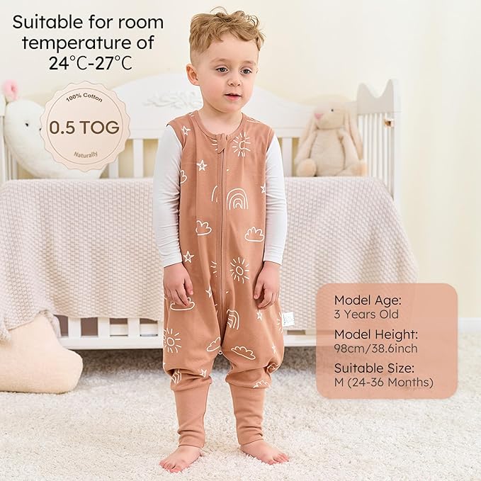 Yoofoss Toddler Sleep Sack With Feet 12-24 Months 100% Organic Cotton Baby Sleep Sack with Legs Toddler Wearable Blanket with 2-Way Zipper