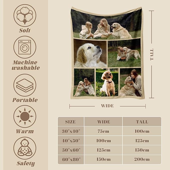 Custom Personalized 9 Photo Collage Blanket Thow Gifts with Text, Customized Pictures Blankets Gift for Christmas Birthday Thanksgiving Adults Kids Dad Mom Girlfriend Boyfriend (6 Dog)