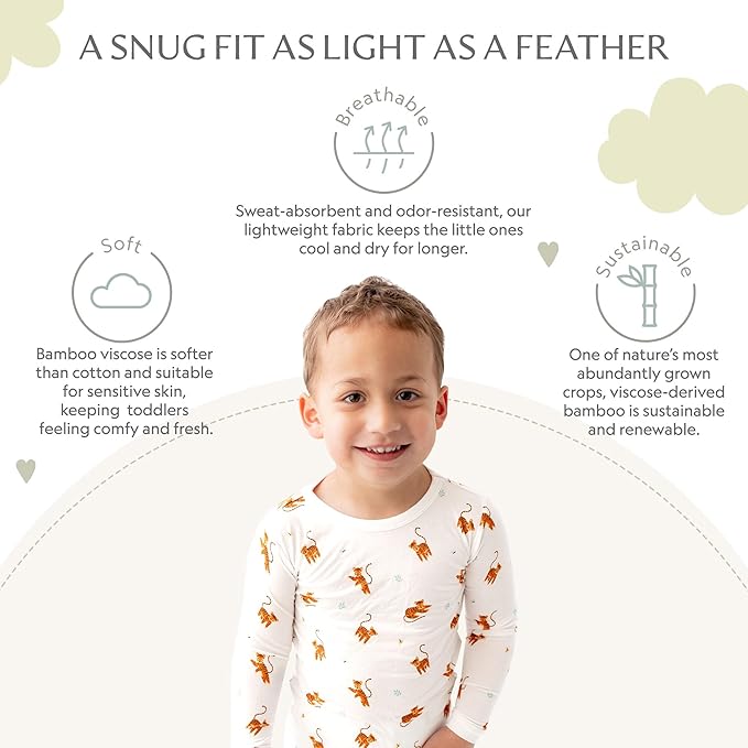 Toddler Pajamas – 95% Bamboo Viscose, 5% Spandex – Soft, Breathable Long-Sleeve Pajama Set for Kids, Sleepwear, Imported
