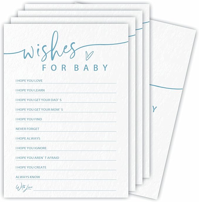 Wishes for Baby Game Set for Baby Shower - Minimalism White & Blue - 30 Double-Sided Fill in Style Game Cards