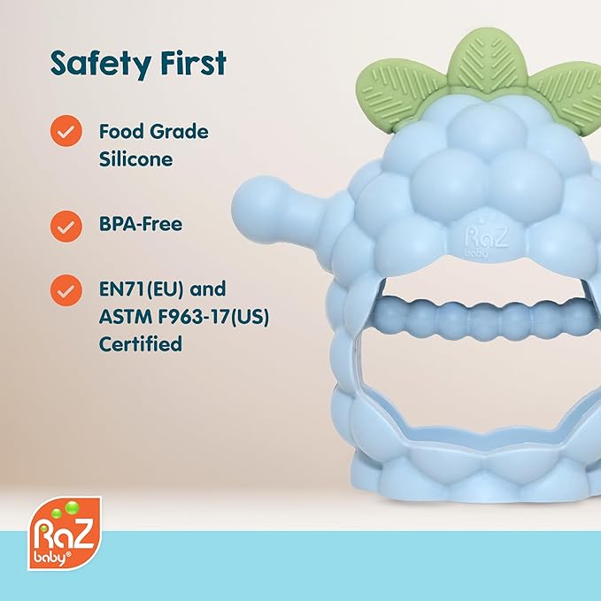 RaZbaby RaZberry Grip Silicone Teether Toy for 3M+ | Drop Resistant Hand Held Teether for Babies and Infants - Designed by Nature with Our Patented BerryBumps Multitextured Design | 3M+, Pink