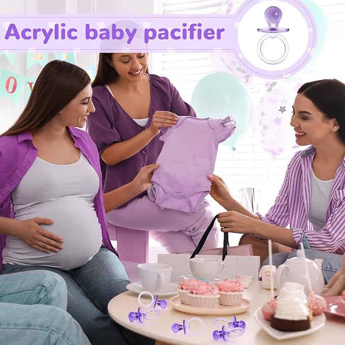 Jetec 48 Pieces 2.5 Inch Acrylic Baby Pacifiers Gender Reveal Party Decorations for DIY Baby Shower Birthday Party Favors(Purple)
