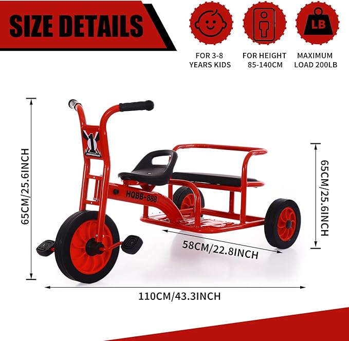Kids Tricycle for Riders Ages 3-5 Preschool Playground Kids Tricycles, Daycare Toddler Tandem Trike,Children Tandem Bike, Outdoor Playground Equipment Trike