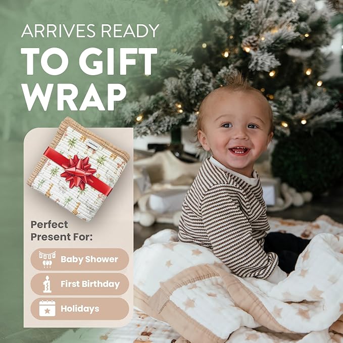 Organic Cotton Muslin Baby Blanket for Boys and Girls - Luxurious Soft Toddler Quilt for Swaddling - Gender Neutral Blankets Makes a Great Neutral Star