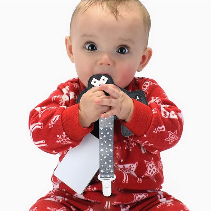 Cool Remote Game Control Teething Toy for Babies 0-6 6-12 Months,Game Controller Teether for Gamer Parents,Baby's First Valentines Day Gifts,Silicone Remote Chew Toys(Black