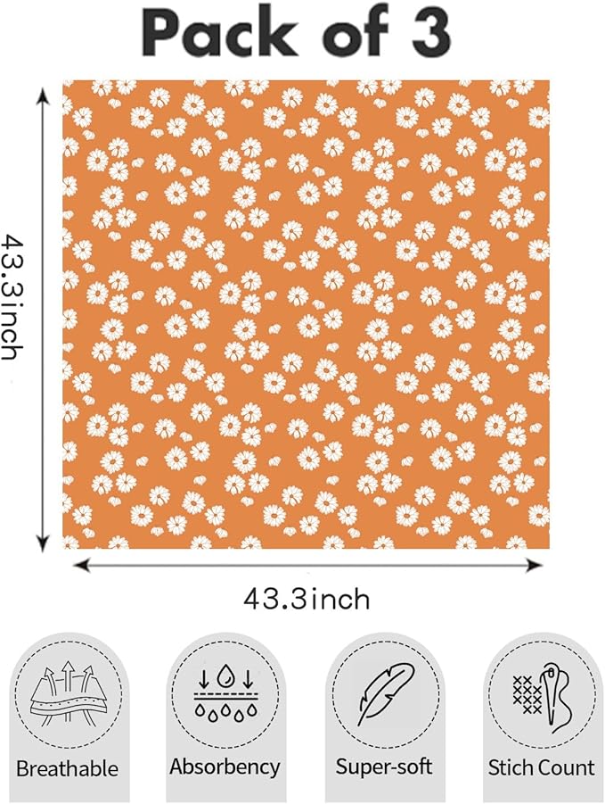 Muslin Swaddle Blankets for Baby Boys and Girls,3 Pack Breathable Soft Receiving Blanket,Large 43.3X 43.3 inches,Newborn Essentials Must Haves(Sun)