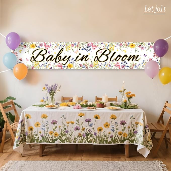 Letjolt Baby in Bloom Baby Shower Banner Wildflower Decorations Floral Theme Girls Party Decor for Nursery Newborn Celebration Backdrop 6Ft