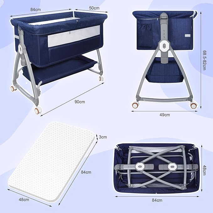 Bassinets Bedside Sleeper for Baby,YTHFGRT 3 in 1 Bedside Bassinet with 4 Auto-Lock& 6 Height Adjustable,Moises Para Nias Recien Nacidas Breastfeeding Friendly,Portable Bedside Crib for Newborn Infant