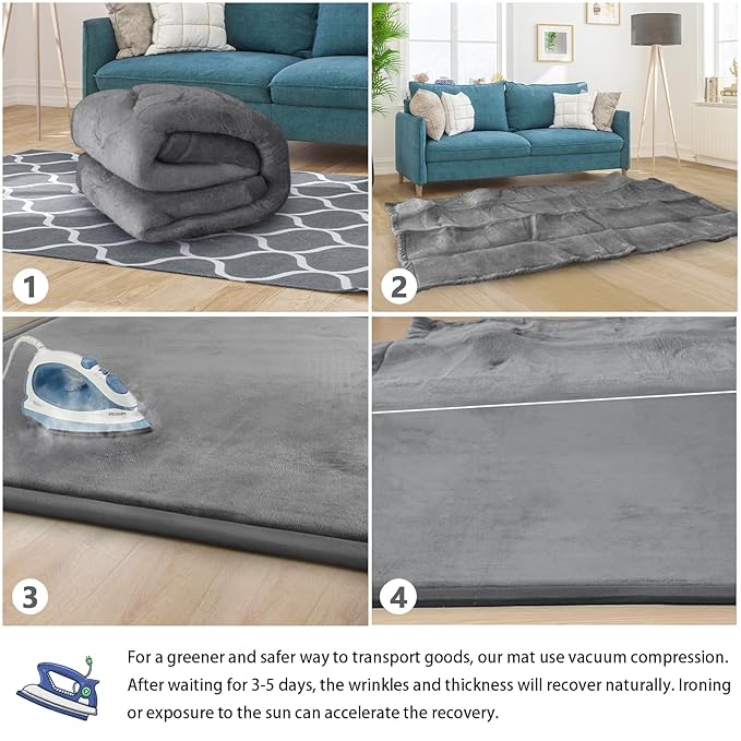 Baby Play Mat 1.2" Thick Memory Foam Nursery Rug Area Rug, 9β2β X 6β7β Yoga Mat Playmat Crawling Mat for Baby,Toddlers, Infants, Kids,Floor Mat Tatami Mat for Living Room with Non-Slip(Grey)