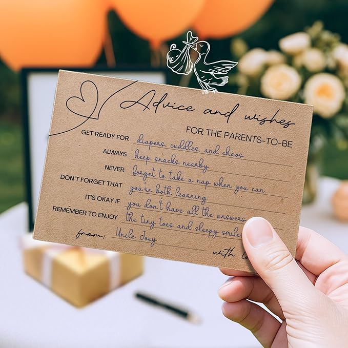 Baby Shower Advice Cards for Parents To Be - 50 pcs Double Sided Wishes Cards with Box - Wishes for Baby Shower Decoration Fun Baby Time Capsule Prediction Game Ideas Well Wishes for Mommy To Be