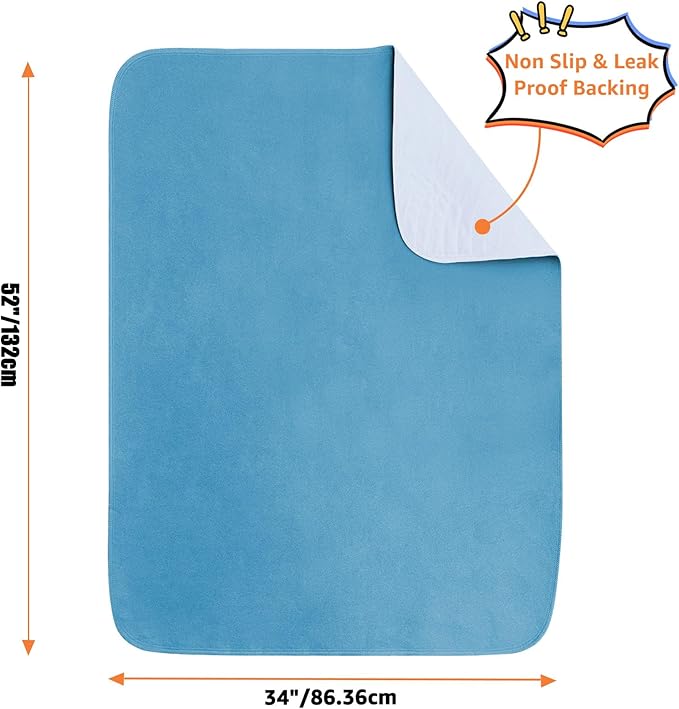 Washable Underpads Incontinence Pads for Kids, Adults, Elderly and Pets,Liquid Absorption Reusable Bedwetting - Waterproof Protective Pad for Bed,Floor Couch, Sofa and Car (2 Pack - 34x52)