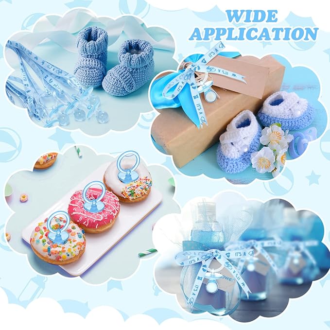 Chengu 100 Pcs Baby Shower Pacifiers Necklace, Acrylic Pacifiers Necklace Party Favors for Girls Boys Baby Shower Party Decorations Table Scatter(Blue)