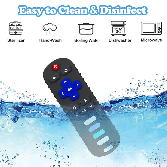 Baby Teething Toys, Food Grade Silicone Remote Control Teether for Babies 3 6 12 18 Months, TV Remote Shape with Silicone Pacifier Clip Infant Chew Toys for Boys and Girls, Freezer BPA Free