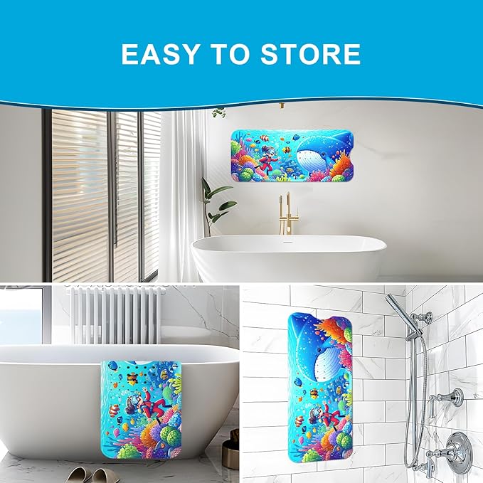 XIYUNTE Baby Bath Mat for Tub Non Slip Kids Bath Mat - 40''x16'' Extra Long Cartoon Whale Baby Bath Tub Mat Eco-Friendly Toddler Bath Mats with Suction Cups & Drain Holes Easy to Clean & Easy Drying