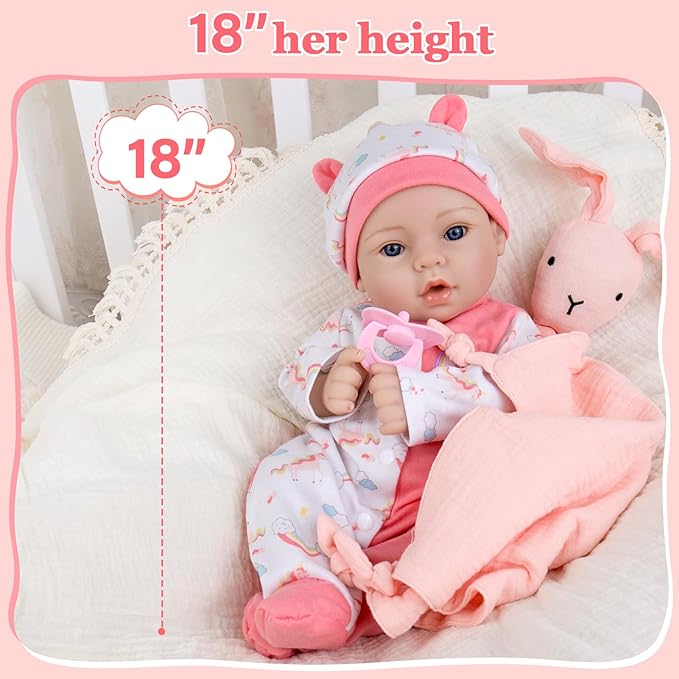 Aori Reborn Baby Dolls Lifelike - 18-inch Real Life Newborn Girl with Ultra-Realistic Handcrafted Details & Flexible Limbs, Gift Set for Kids 3+, Parents, Elderly and Collectors