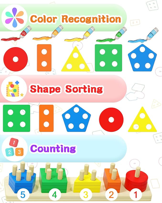 Yetonamr Montessori Toys for 1 2 3 Years Old Boys Girls Birthday Gifts, Wooden Sensory Toys for Ages 2-4 Kids Baby, Toddler Learning Toy Activities Puzzles Ages 1-3