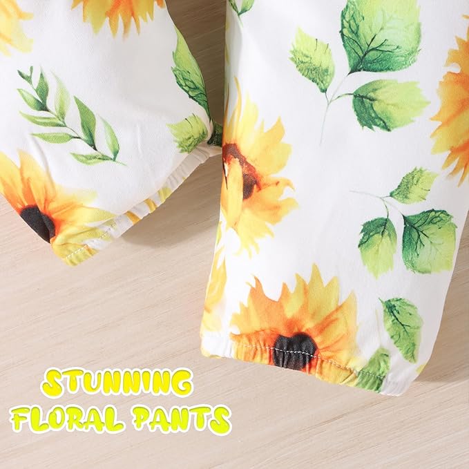Baby Girl Clothes Newborn Infant Outfits Ruffle Romper+ Floral Pants + Cute Headband Sets for Girls