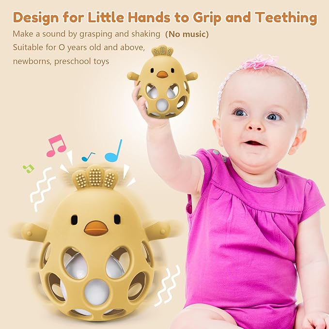 MCGMITT Baby Teething Toys for 3-6 Months, Easy Grasp Silicone Infant Rattle Teether Toy for 0-12 Months, BPA-Free Food Grade Baby Montessori Sensory Toys, Soft Infant Chew Toys for Teething Relief