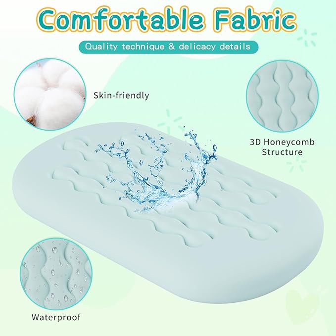 Inflatable Toddler Travel Bed - Blow Up Mattress for Kids with Waterproof Sheet Protector Portable Toddler Bed Baby Air Mattress with 3 Sides, Cozy Kids Air Mattress Set with High-Speed Pump