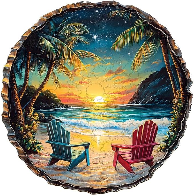 Jigfoxy Wooden Puzzle for Adults,Sunset Beach Wooden Jigsaw Puzzles for Adults, Unique Animal Shape Wood Cut Puzzles for Family Friend Puzzle Lovers(M-11.4 * 11.3in-200pcs)