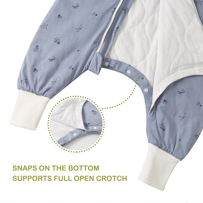 Super Soft 1.5 TOG Sleep Sack with Legs, 100% Organic Cotton Warm Comfy All Season Toddler Sleep Sack with Feet, Ocean, Size L