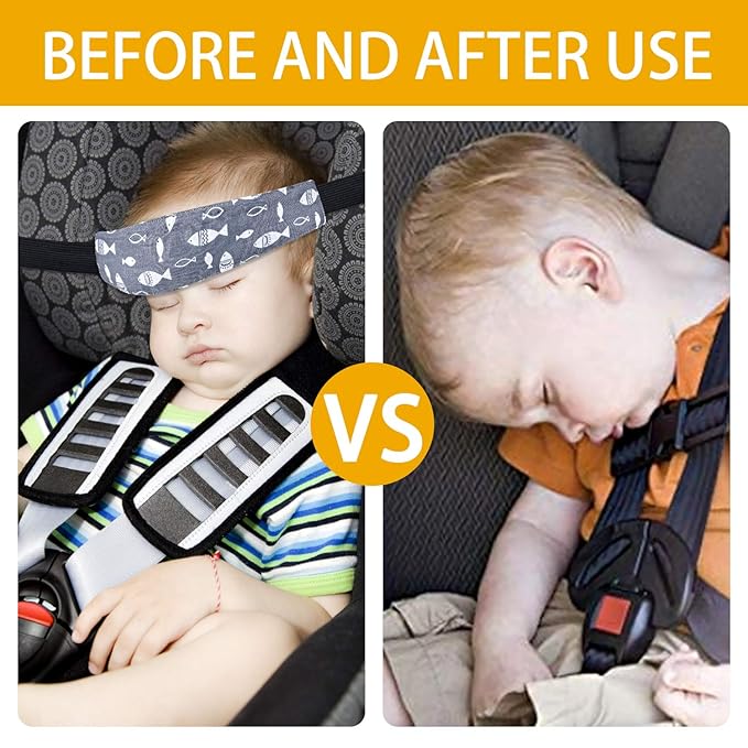 Baby Carseat Head Support,Car seat Straps Pillow Support Ban,Stroller Neck Relief Strap Headrest,Slumber Sling Sleep Positioner for Toddler Infants Child Children Kids(Gery Unicorn + Fish)