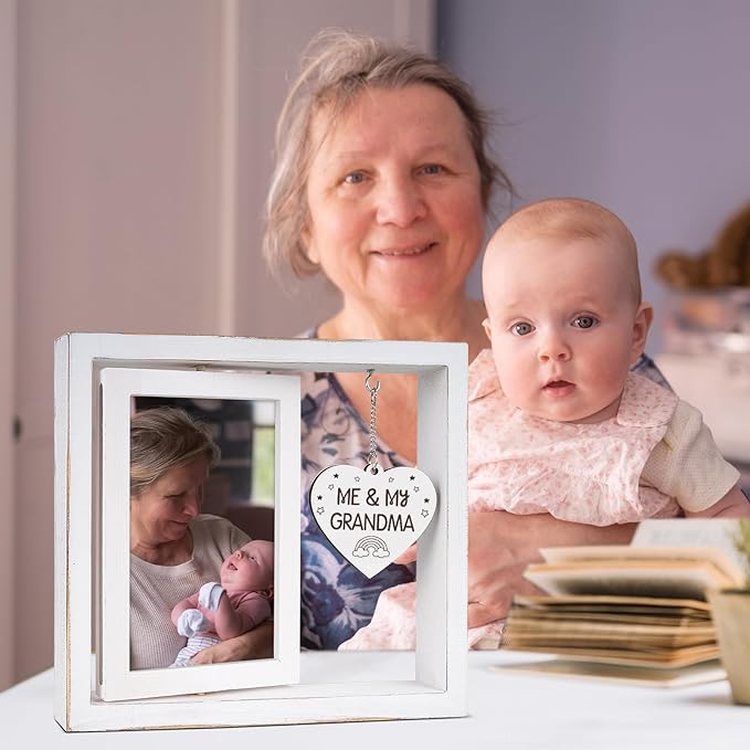 Me and My Grandma Picture Frame,New Grandmother Gifts,Grandma Gifts for New Baby,First Time Grandmother Presents,Room Decor Vintage Style,Baby Gender Neutral Rotating Photo Frame 4x6