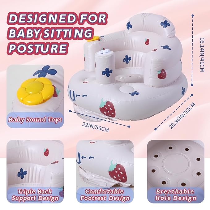 Coolcandy Inflatable Baby Seat for 3-36 Months, Toddler Baby Chair Built-in Air Pump, Supportive Sit-Up Chair, Portable & Load-Capable, Ideal for Learning sit, Feeding & Entertaining