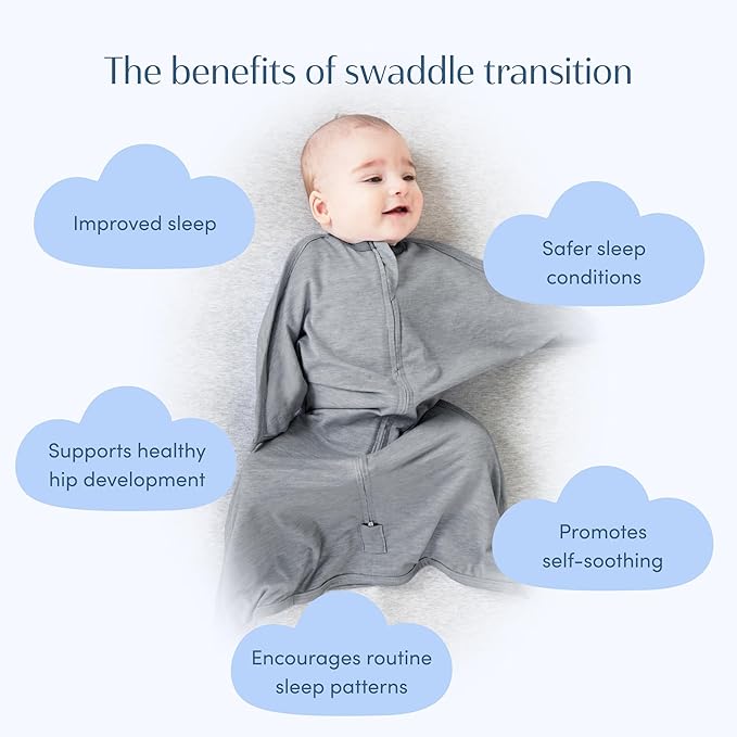 SleepingBaby Zipadee-Zip Transition Swaddle - Cozy Baby Swaddling Blanket with Zipper Convenience - Roomy Wearable Blanket for Easy Diaper Changes - 6-12 Month - Hall of Fame Grey Heather