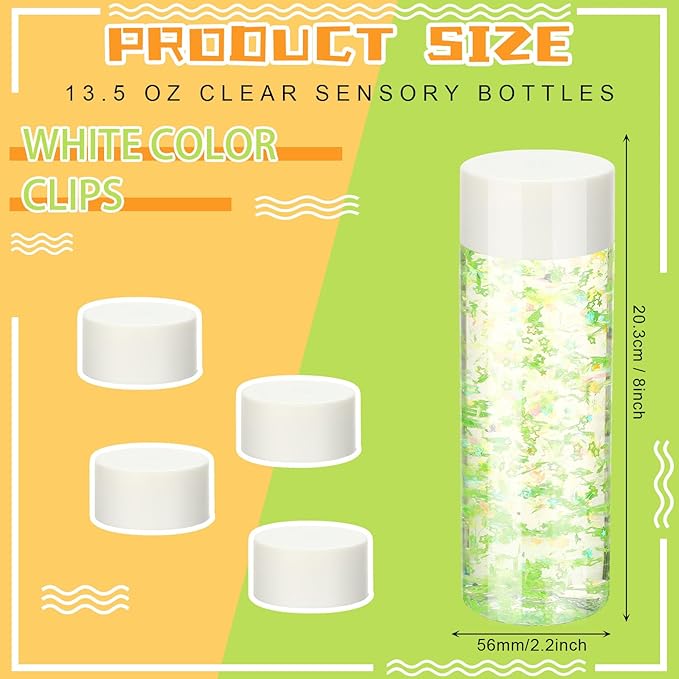 Hoolerry 16 Pcs Empty Plastic Sensory Bottles with Lids Reusable Clear Plastic Sensory Water Bottles for DIY Crafts Classroom Handmade Party Decoration(White,13.5 oz)