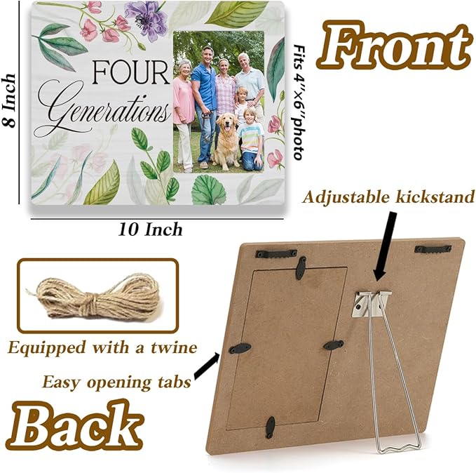 Four Generations Picture Gifts for Grandparents Family Four Generations Living Together Photo Frame Table Desk Decor for Home Livingroom Bedroom Tabletop Display Frame
