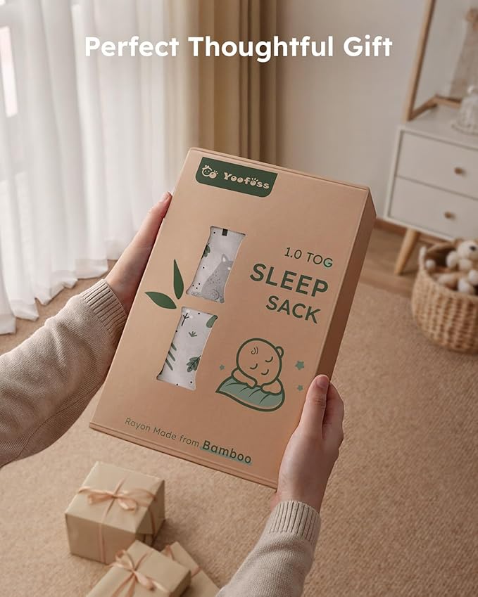 Yoofoss Rayon Made from Bamboo Baby Sleep Sack 6-12 Months 1.0 Tog Baby Wearable Blanket, Super Soft Infant Toddler Sleeping Sack 2-Way Zipper