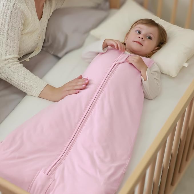 Mosebears Sleep Sack Baby Winter Wearable Blanket with 2-Way Zipper,2.5 TOG Cotton Sleep Sack Unisex (Blush, 0-6 Months)