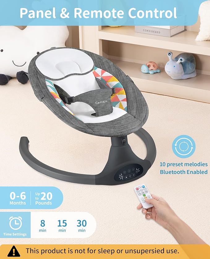 LAREX Baby Swings Electric Baby Swing Bluetooth Infant Swing Portable Rocker with 5 Speeds, 1 Seat Position, Remote Control, Dark Grey